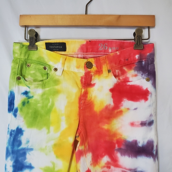 J CREW Toothpick Custom Tie Dye Ankle Jeans 26 - Picture 2 of 3